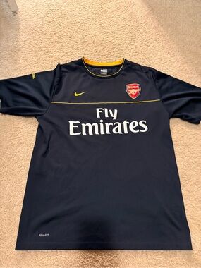 Nike Arsenal Navy and Yellow Fly Emirates Football Jersey